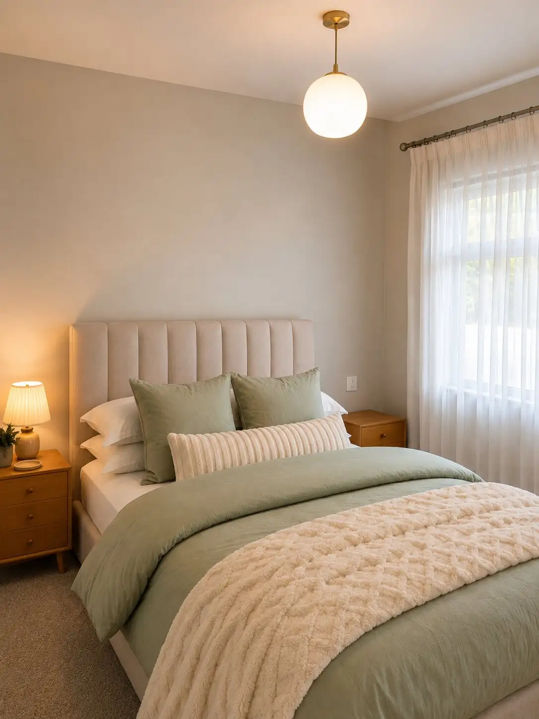 Bedroom walls and ceiling repainted in warm white